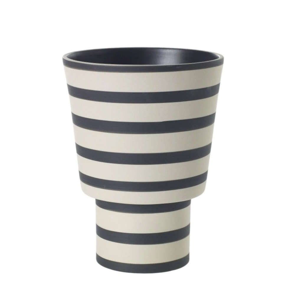 Stria Handcrafted Studio Pottery Vase | Planter Striped Contemporary Modern Gray